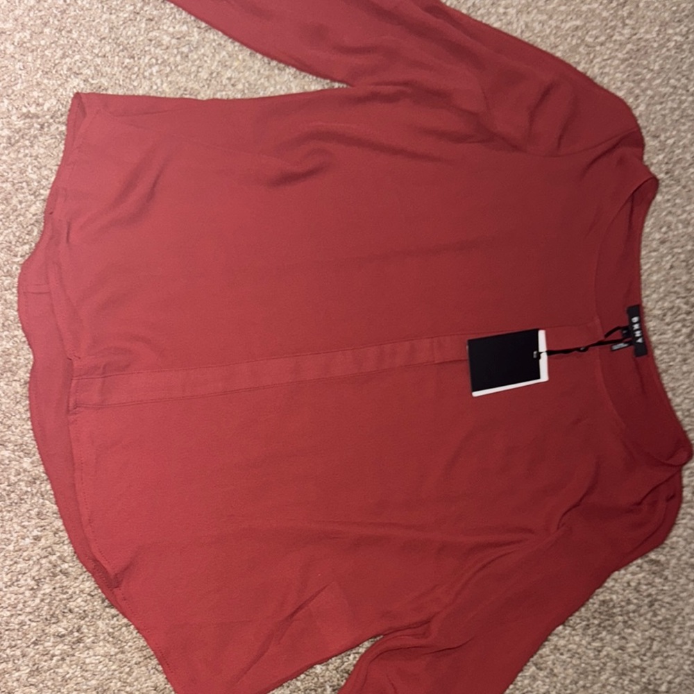 Dkny Pink Fitted Long Sleeve Blouse